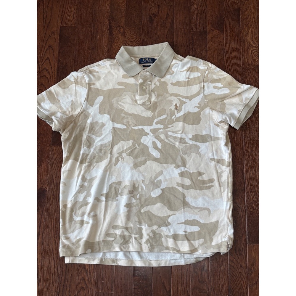 Polo Ralph Lauren Mens Classic Fit Desert Camo Polo Shirt Tan Cream Large